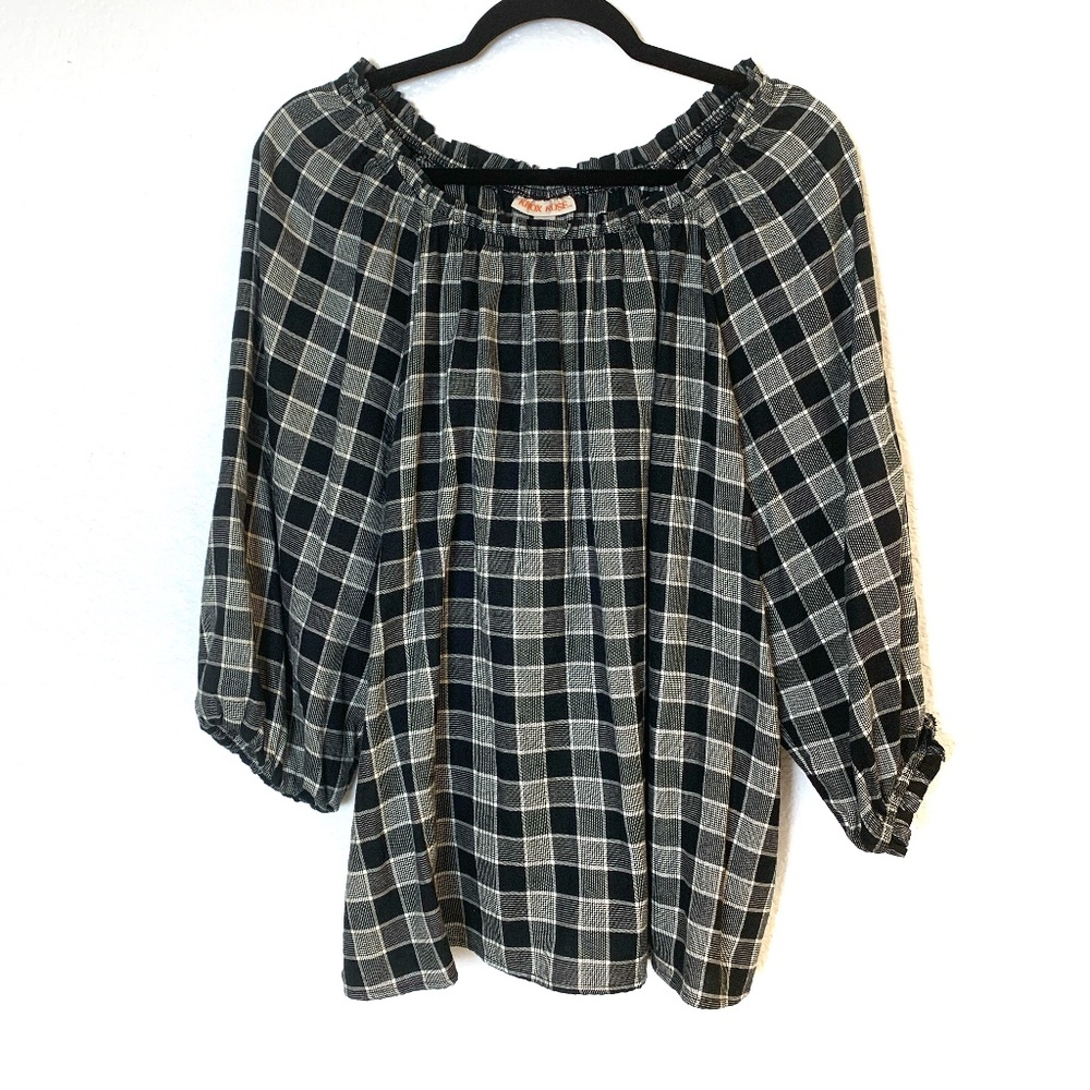 Knox Rose Black Plaid Peasant Top XL
